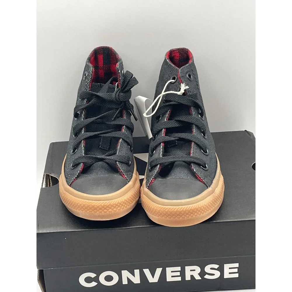 Converse Chuck Taylor All Star High Top Youth 12 Black Plaid Lining A12436C Gum